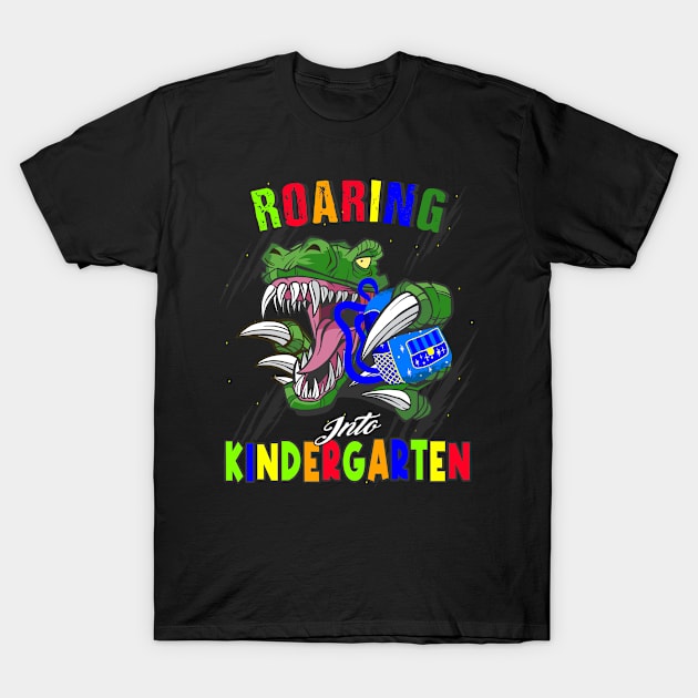 Roaring Kindergarten Dinosaur 1st Day Back To School T-Shirt by RRDESIGN